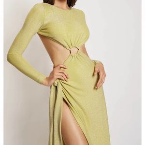 Christina Backless Maxi Wrap Dress Green Shimmer